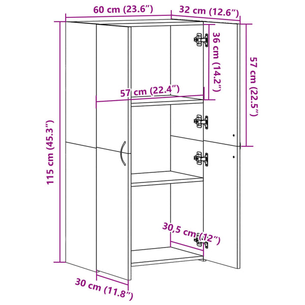 Arkistokaappi betoninharmaa 60x32x115 cm tekninen puu