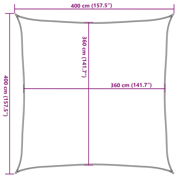 Aurinkokenkäpurje 160 g/m² Neliönmuotoinen vaaleanharmaa 4x4 m HDPE