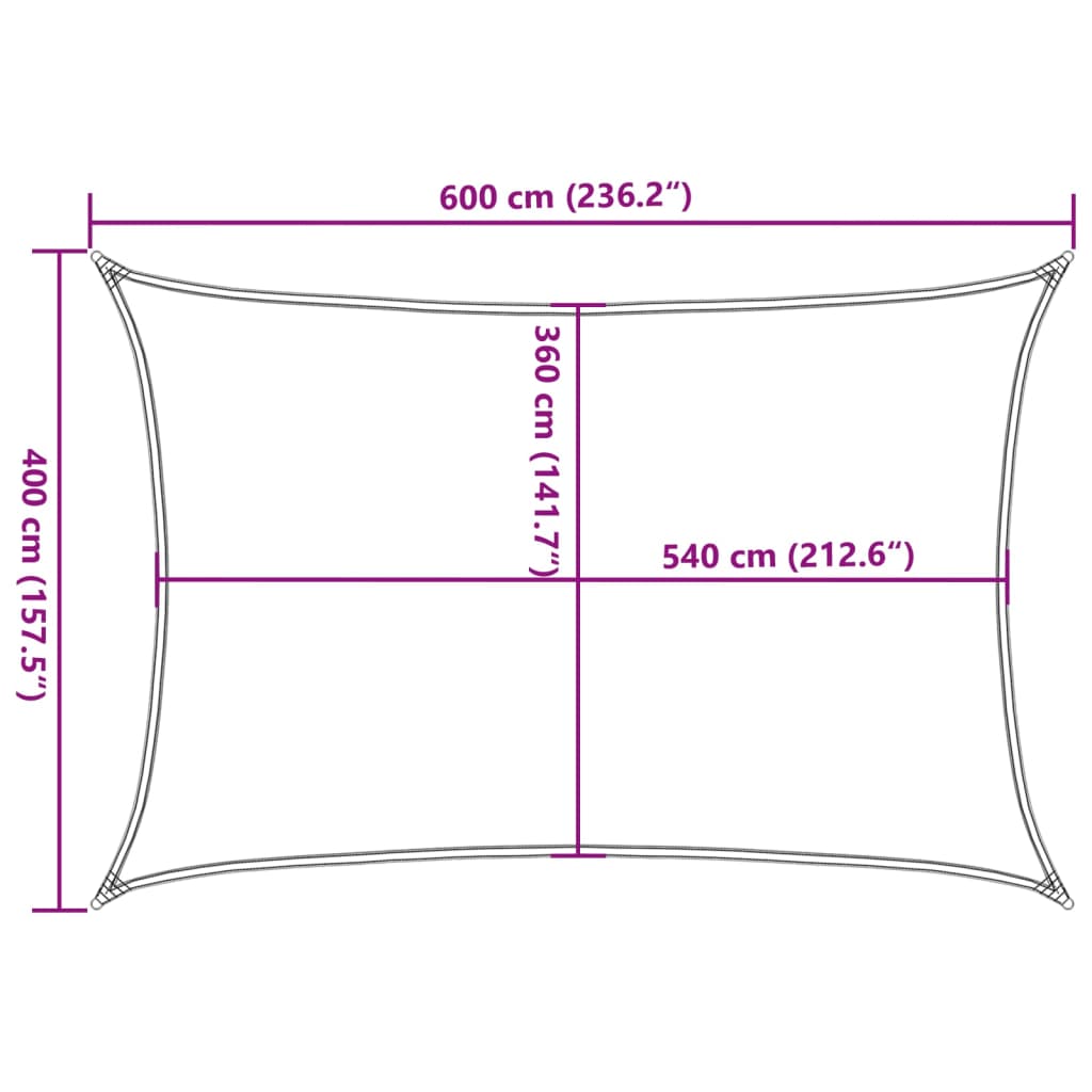 Aurinkopurje 160 g/m² suorakaide vaaleanharmaa 4x6 m HDPE