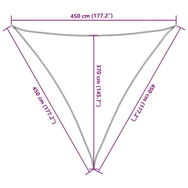 Aurinkokenkäpurje 160 g/m² Kolmionmuotoinen vaaleanharmaa 4,5x4,5x4,5 m HDPE