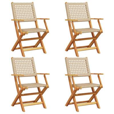 Taitettavat puutarhatuolit 4 kpl beige polyrottinki / täysi puu