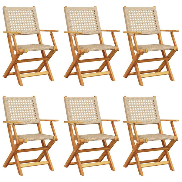 Beige taitettavat puutarhatuolit Elluska 6 kpl (polyrottinki / puu)