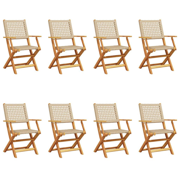 Beige taitettavat puutarhatuolit Elluska 8 kpl (polyrottinki / puu)