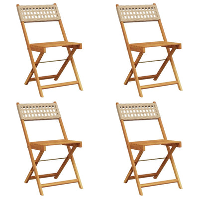Taitettavat puutarhatuolit 4 kpl beige polyrottinki / täysi puu