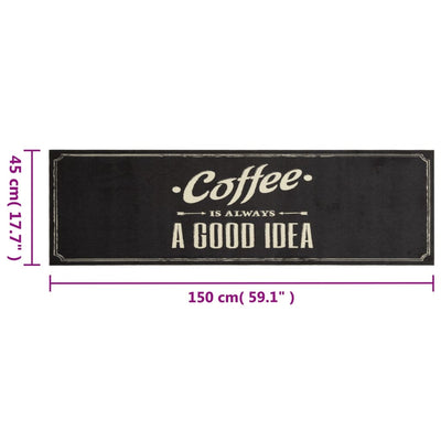 Keittiön pestävä matto Coffee teksti 45x150 cm sametti