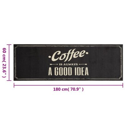 Keittiön pestävä lattiamatto Coffee teksti 60x180 cm sametti