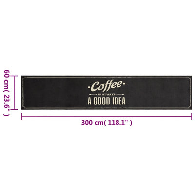 Keittiön pestävä lattiamatto Coffee teksti 60x300 cm sametti