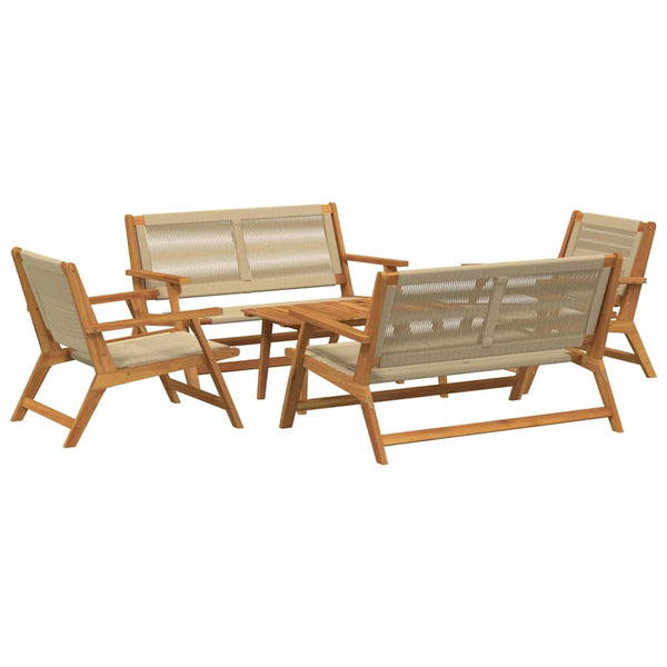 Puutarhatuolit pöydällä 5 kpl Beige Tiheä akasiapuu