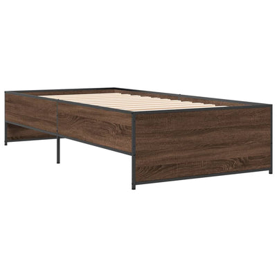Sängynrunko ruskea tammi 100x200 cm tekninen puu ja metalli