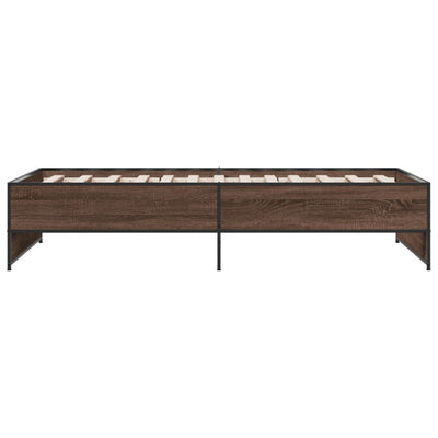 Sängynrunko ruskea tammi 100x200 cm tekninen puu ja metalli