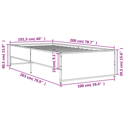 Sängynrunko ruskea tammi 100x200 cm tekninen puu ja metalli