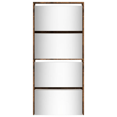 Kenkäkaappi peilillä 4 tasoa savutammi 63x17x134 cm