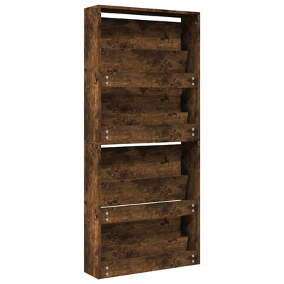 Kenkäkaappi peilillä 4 tasoa savutammi 63x17x134 cm