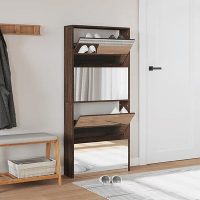 Kenkäkaappi peilillä 4 tasoa ruskea tammi 63x17x134 cm