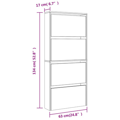 Kenkäkaappi peilillä 4 tasoa ruskea tammi 63x17x134 cm