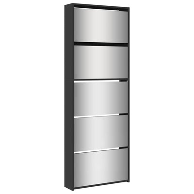 Musta kenkäkaappi peilillä Calminica 63x17x169,5cm (5 tasoa)