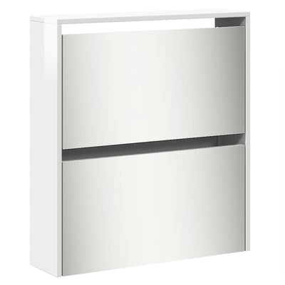 Korkeakiilto valk. kenkäkaappi peilillä 5 tasoa Calminica 63x17x169,5cm