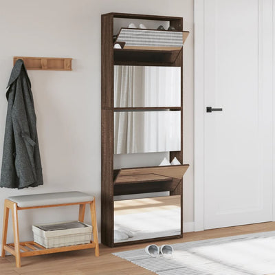 Kenkäkaappi peilillä 5-kerroksinen ruskea tammi 63x17x169,5 cm