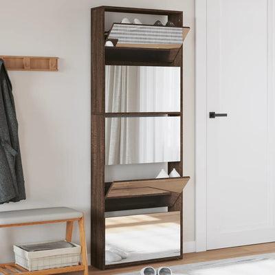Kenkäkaappi peilillä 5-kerroksinen ruskea tammi 63x17x169,5 cm
