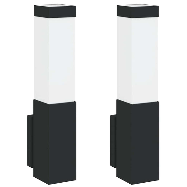 Ulkoisen seinävalon 2 kpl Musta 10.5 x 6 x 33 cm