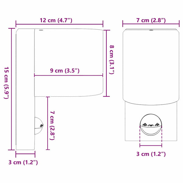 Ulkoisen seinävalon Musta 12 x 7 x 15 cm Ruostumaton teräs