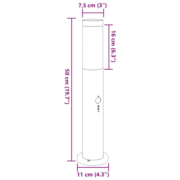 Pollarivalot sensorilla 3 kpl 50 cm ruostumaton teräs IP44