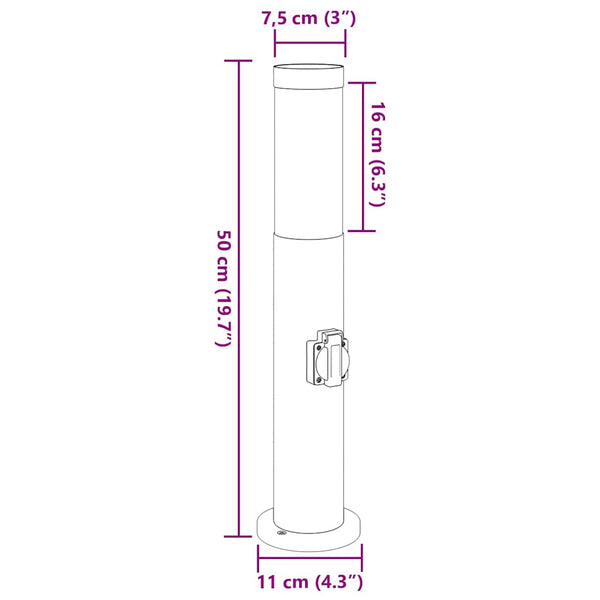 Pollarivalaisimet pistorasialla 3 kpl 50 cm ruostumaton teräs IP44