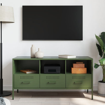 TV-taso oliivinvihreä 100,5x39x50,5 cm kylmävalssattu teräs