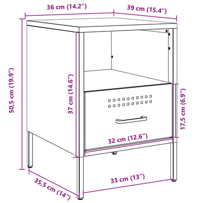 Valkoinen yöpöydät Winnie 36x39x50,5cm (2 kpl kylmävalssattu teräs)