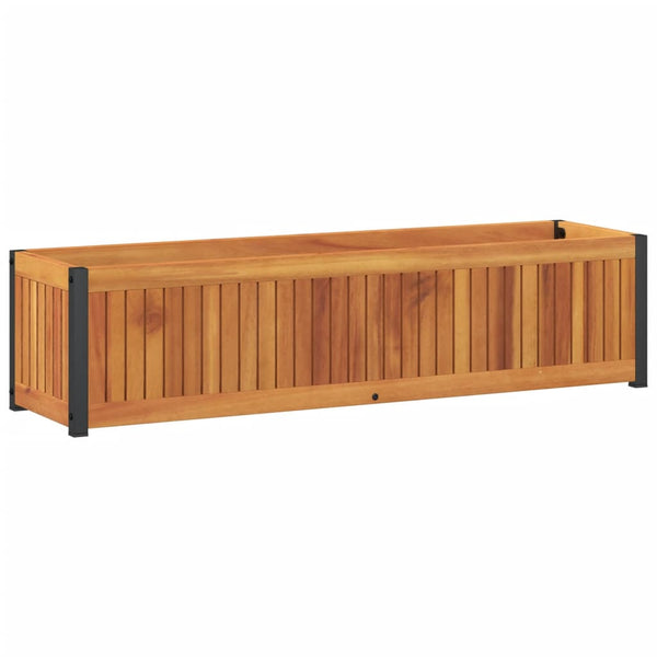 Kukkalaatikko 110x30x27,5 cm täysi akasiapuu ja teräs