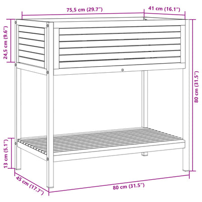 Kukkalaatikko hyllyllä 80x45x80 cm täysi akasiapuu ja teräs