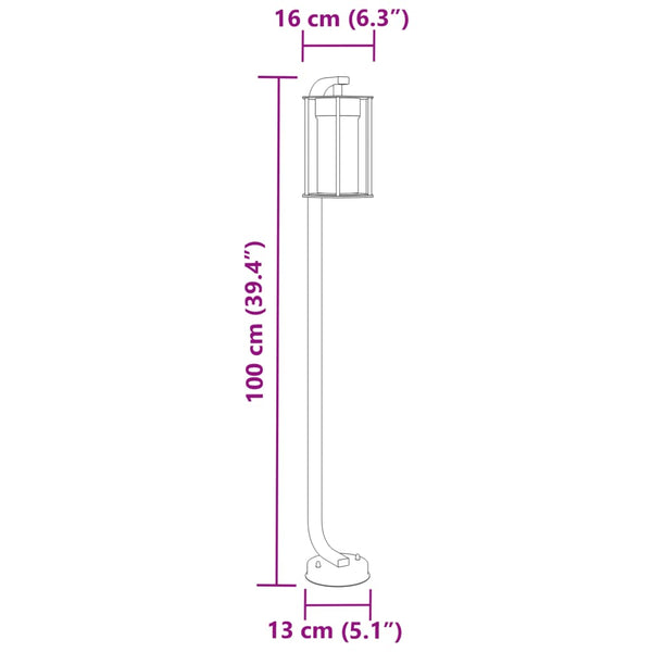 Musta pylväsvalaisin Dalma 100cm (ruostumaton teräs)