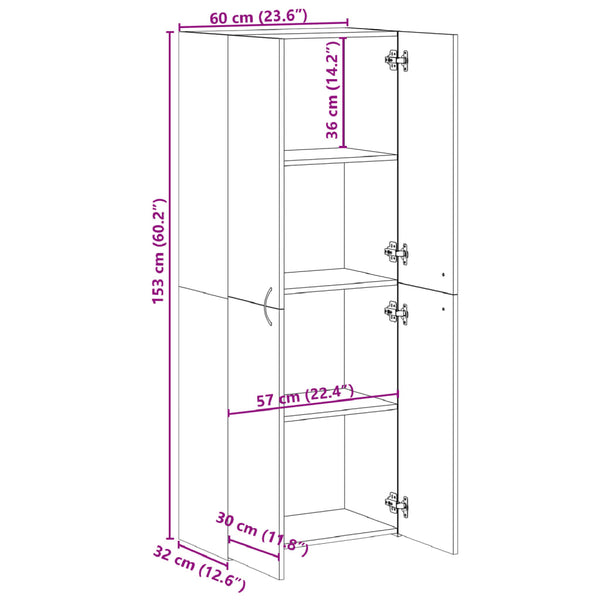 Arkistokaappi betoninharmaa 60x32x153 cm tekninen puu