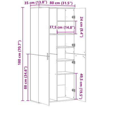 Kaappi Sonoma-tammi 80x35x180 cm tekninen puu