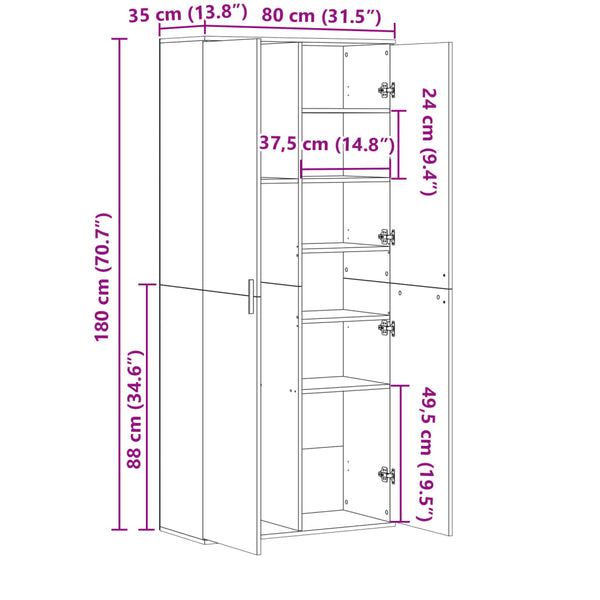 Kaappi harmaa Sonoma 80x35x180 cm tekninen puu