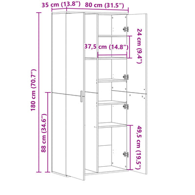 Kaappi ruskea tammi 80x35x180 cm tekninen puu