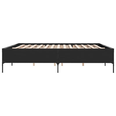 Sängynrunko musta 200x200 cm tekninen puu ja metalli