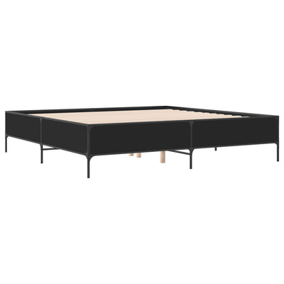 Sängynrunko musta 200x200 cm tekninen puu ja metalli
