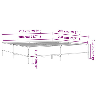 Sängynrunko musta 200x200 cm tekninen puu ja metalli