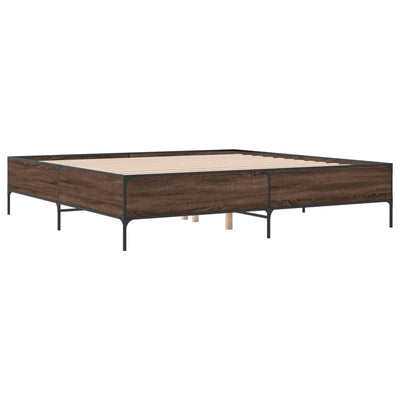 Sängynrunko ruskea tammi 200x200 cm tekninen puu ja metalli