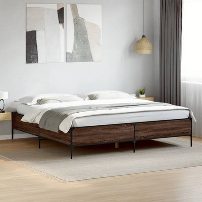 Sängynrunko ruskea tammi 200x200 cm tekninen puu ja metalli