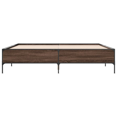 Sängynrunko ruskea tammi 200x200 cm tekninen puu ja metalli