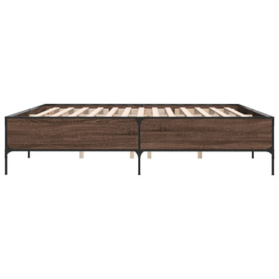 Sängynrunko ruskea tammi 200x200 cm tekninen puu ja metalli