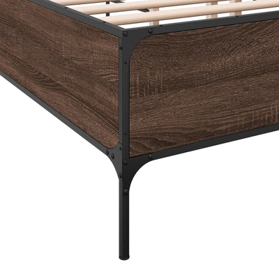 Sängynrunko ruskea tammi 200x200 cm tekninen puu ja metalli