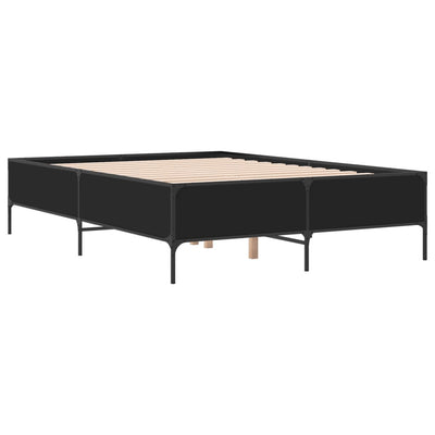 Sängynrunko musta 150x200 cm tekninen puu ja metalli