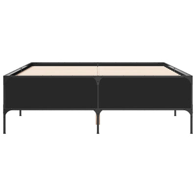 Sängynrunko musta 150x200 cm tekninen puu ja metalli