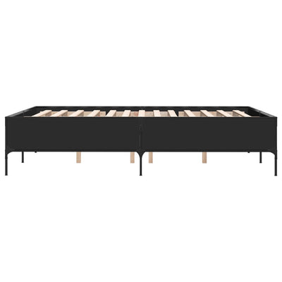 Sängynrunko musta 150x200 cm tekninen puu ja metalli