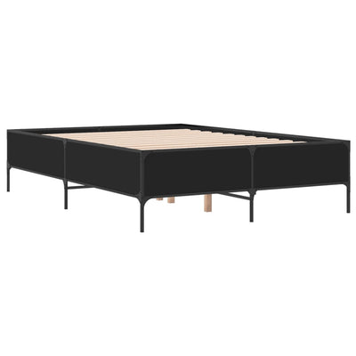 Sängynrunko musta 150x200 cm tekninen puu ja metalli