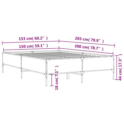 Sängynrunko musta 150x200 cm tekninen puu ja metalli