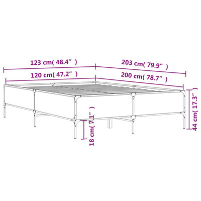 Sängynrunko musta 120x200 cm tekninen puu ja metalli
